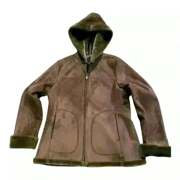 Jones New York Womens Brown Long Sleeve Hooded Fleece Full-Zip Jacket Size M - Picture 1 of 11